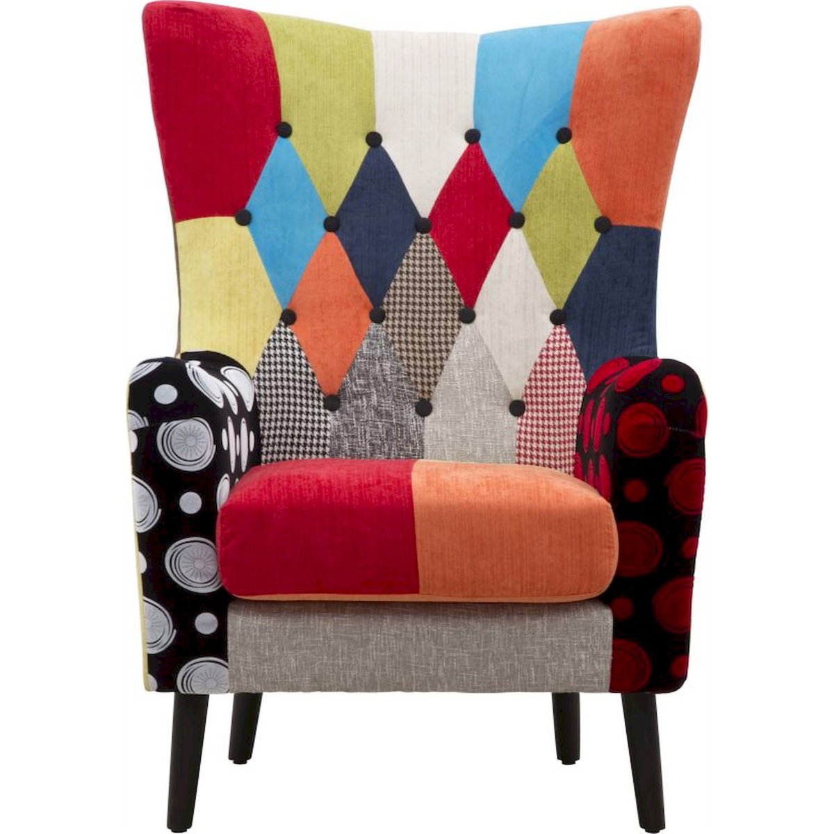 Fauteuil velours patchwork haut dossier INDUSTRIAL patchwork multicolore, RECOLLECTION