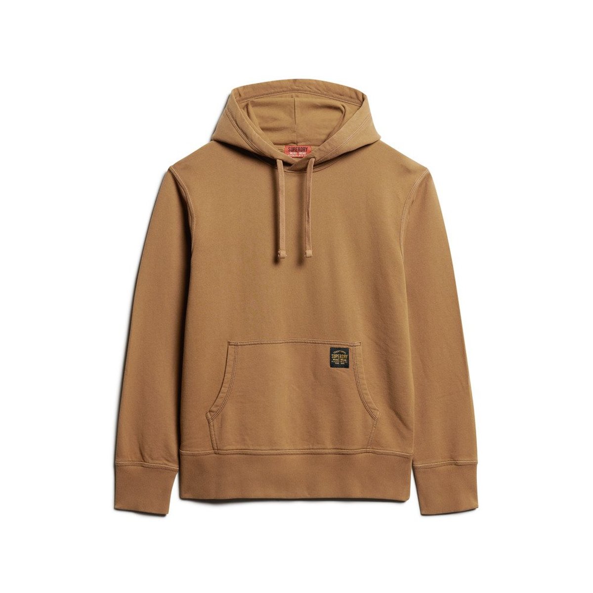 Sweat à capuche décontracté avec surpiqûres contrastées camel brun classique délavé, SUPERDRY