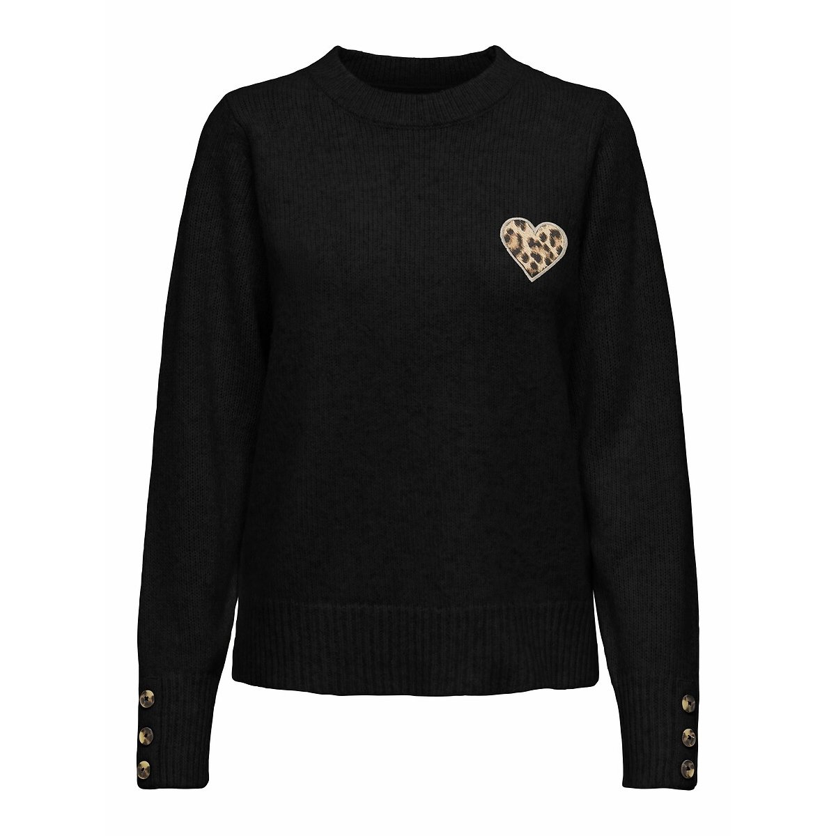 Jumper with Leopard Print Heart black, ONLY
