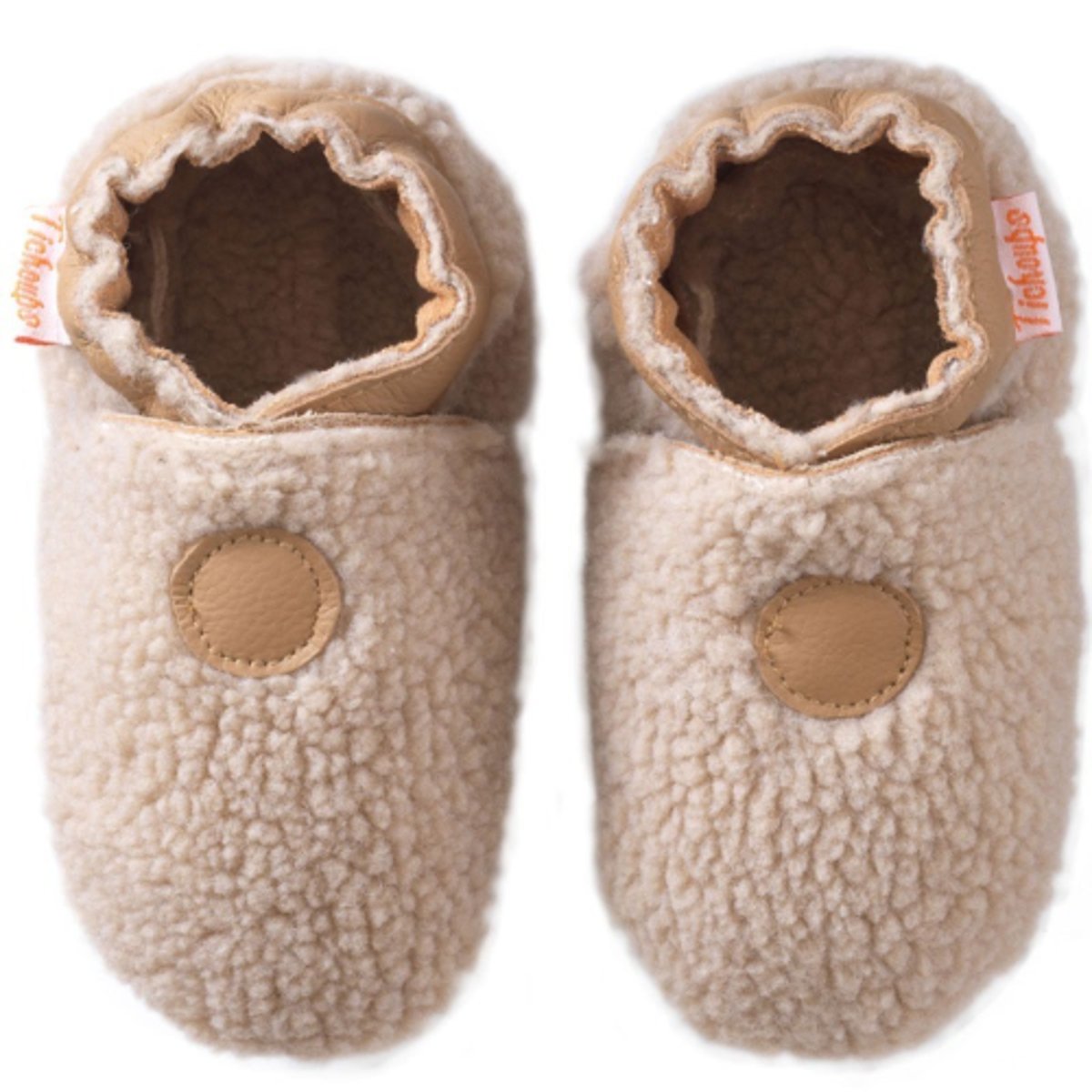 Chaussons bébé cuir souple Bouclettes beige, TICHOUPS