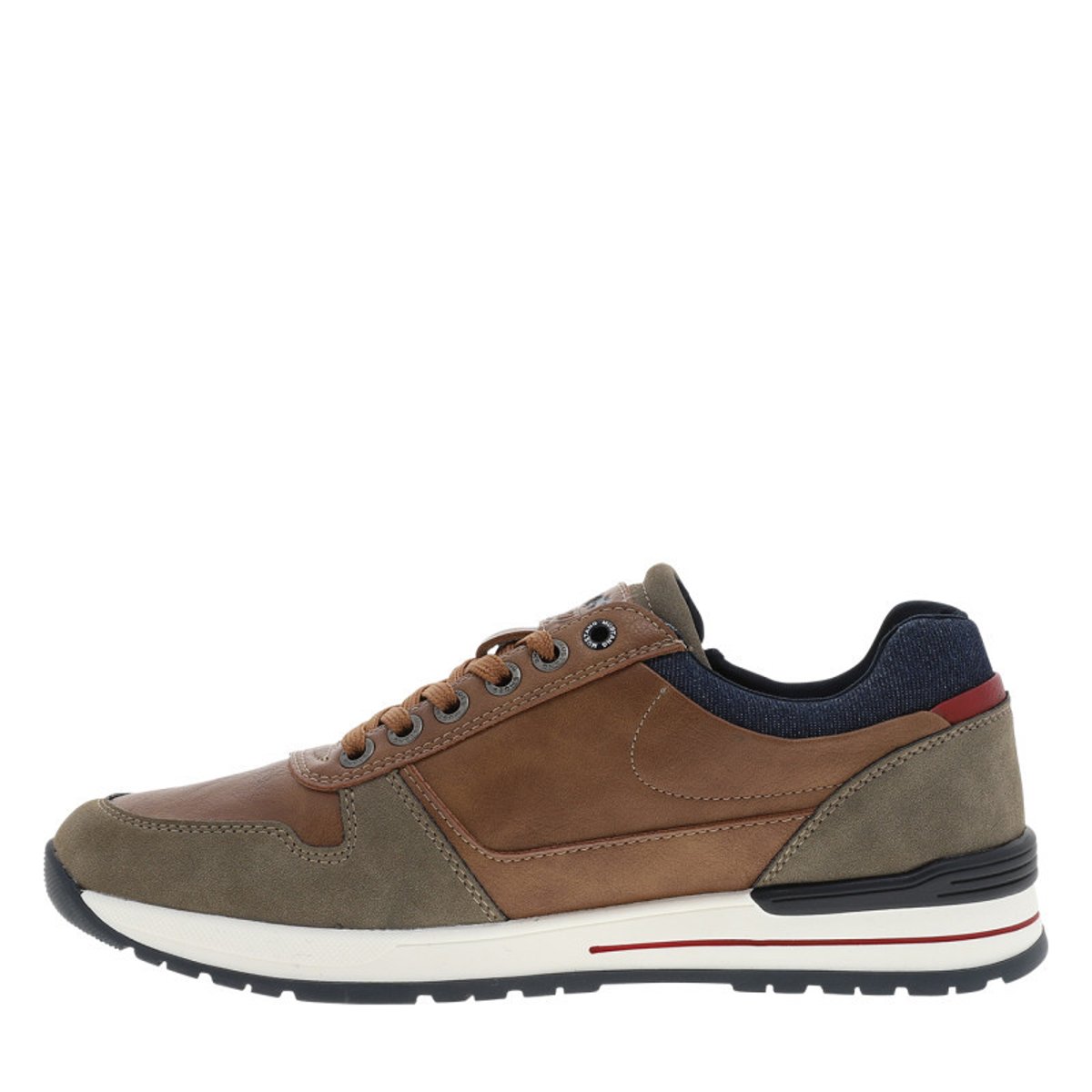 Baskets cognac à talon plat avec des lacets et un zip latéral brun, MUSTANG