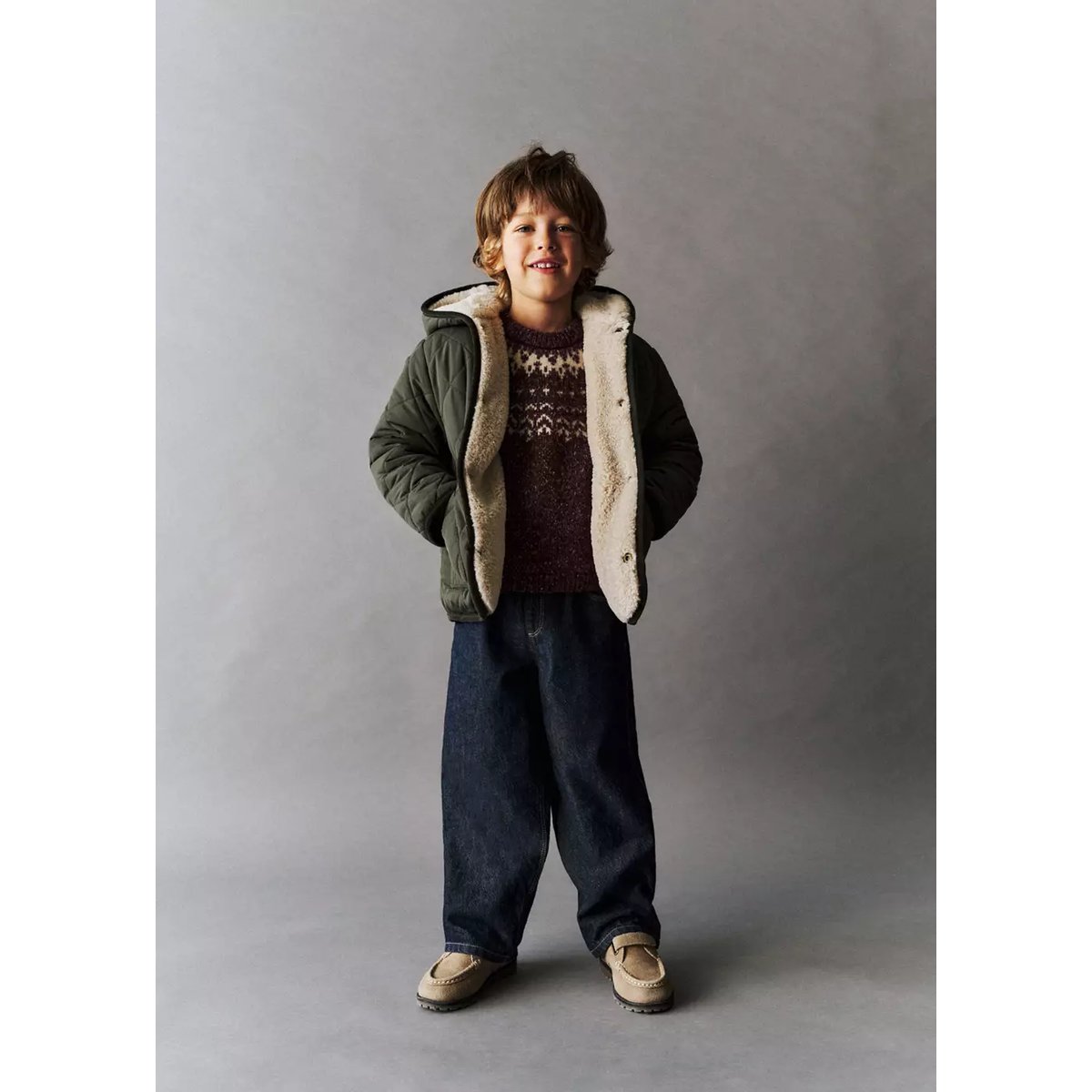 Manteau matelassé à capuche kaki, MANGO BABY