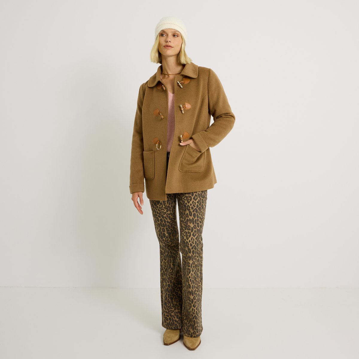 Manteau mi-long col amovible marron camel, GRAIN DE MALICE