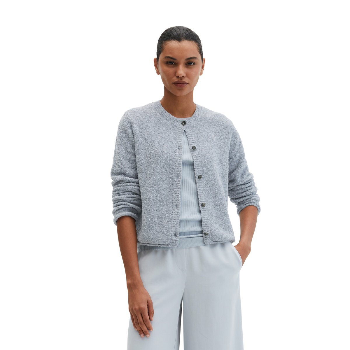 Cardigan regular en fil bouclé gris, MARC O'POLO