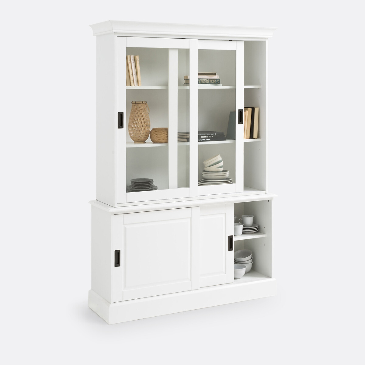 Buffet vaisselier, 2 portes, en pin massif et MDF, AUTHENTIC STYLE blanc, LA REDOUTE INTERIEURS