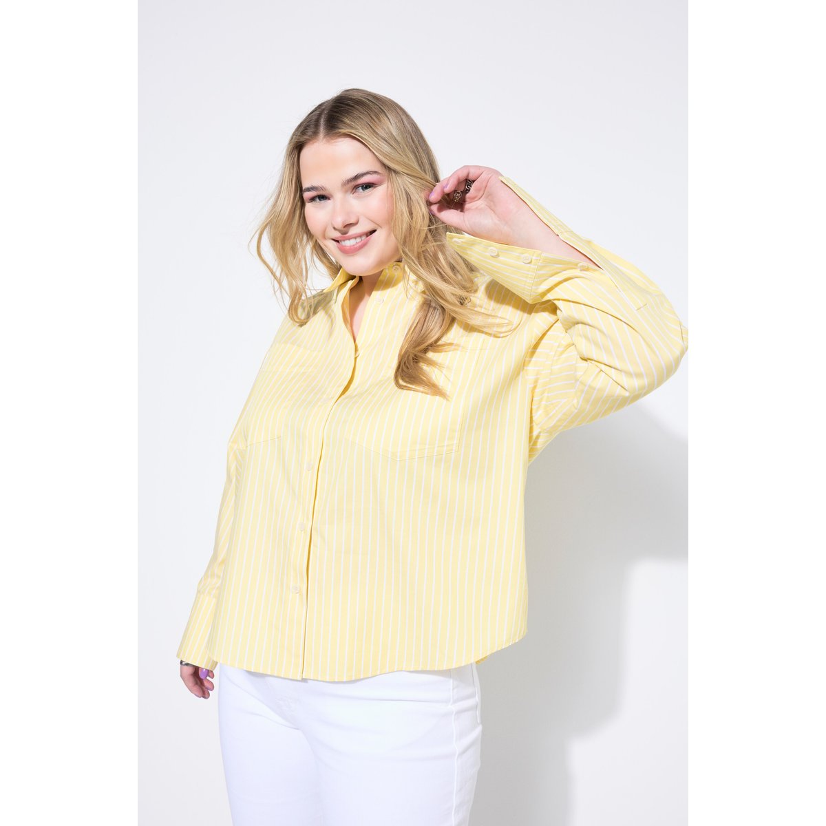 Chemisier oversize à rayures jaune tendre, STUDIO UNTOLD