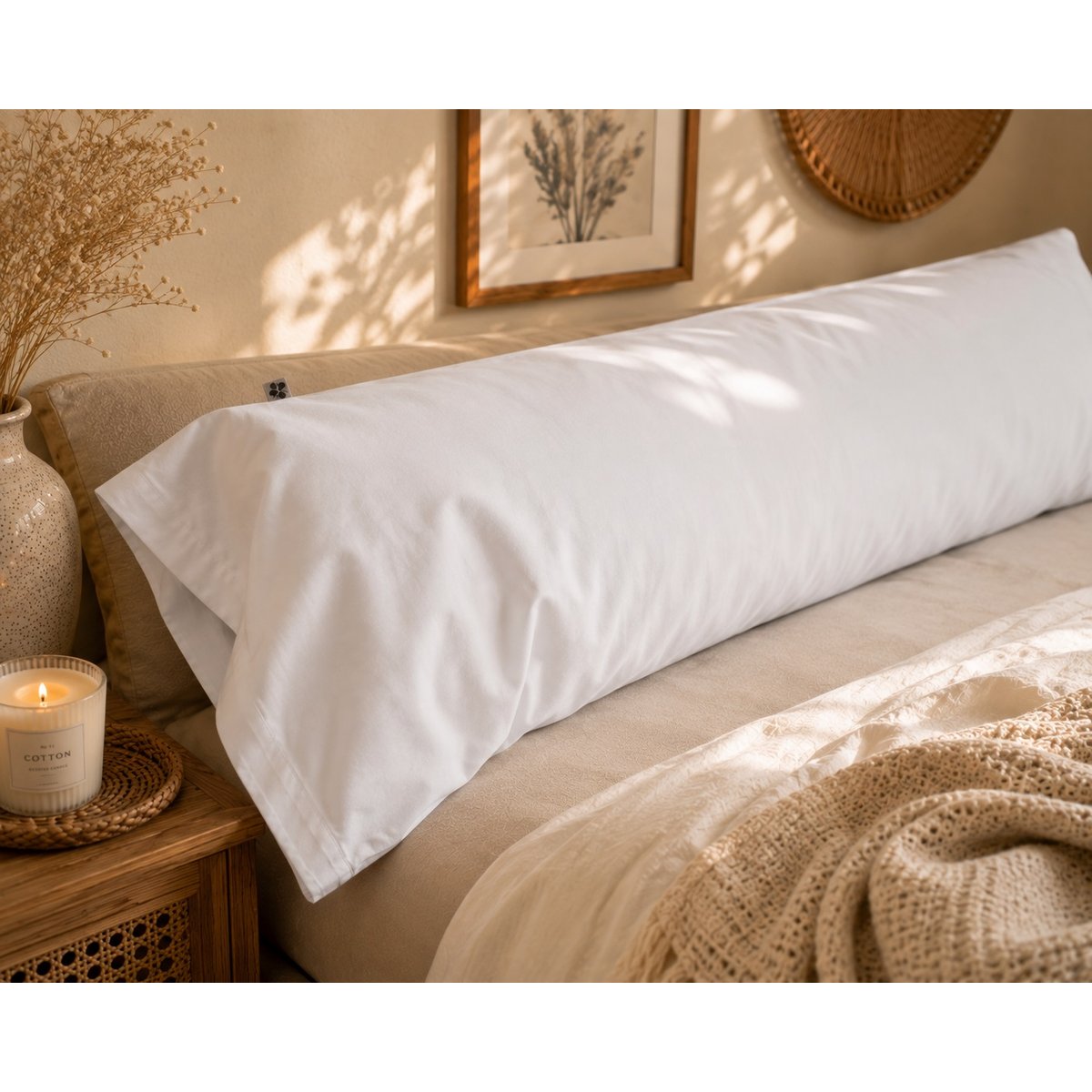 Taie de traversin en percale de coton Perrine blanc, EDEN
