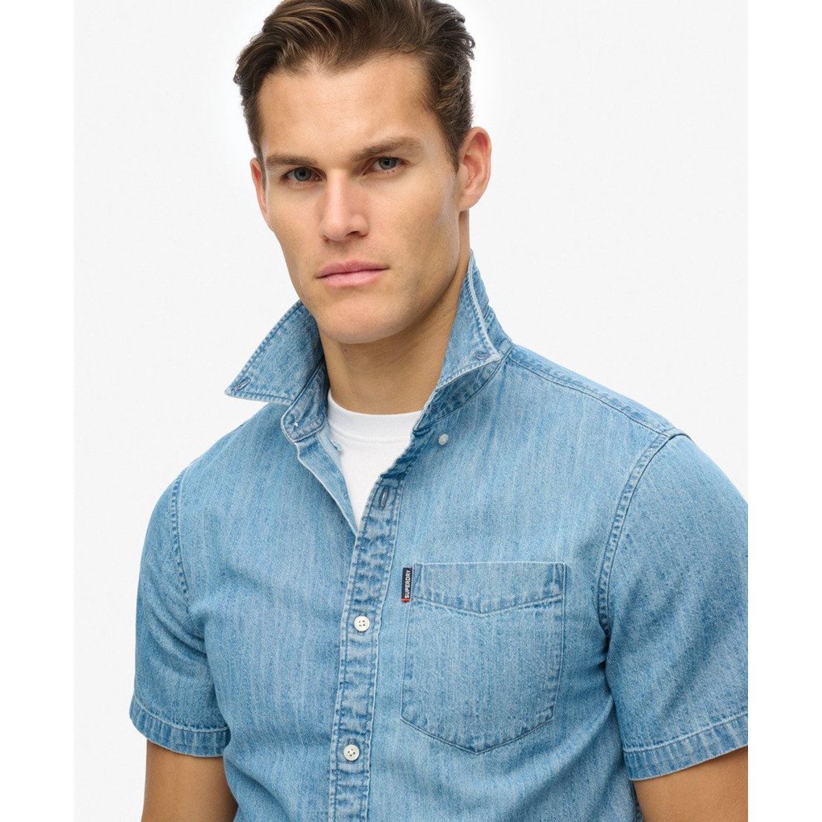 Chemise en jean à manches courtes Essential délavage vintage, SUPERDRY