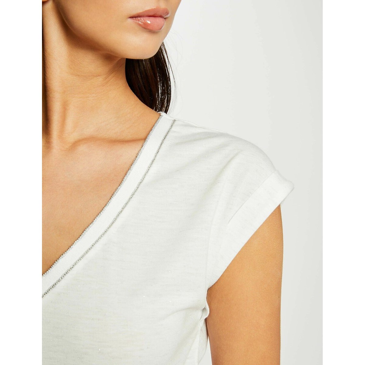 T-shirt met V-hals en korte mouwen off white, MORGAN
