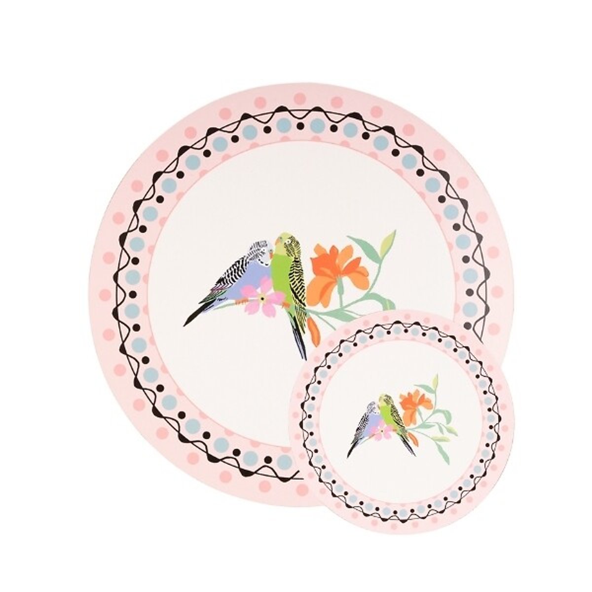 8-Piece Painted Table Budgie Cork Back Round Placemats & Coasters Set multi-coloured, CATH KIDSTON