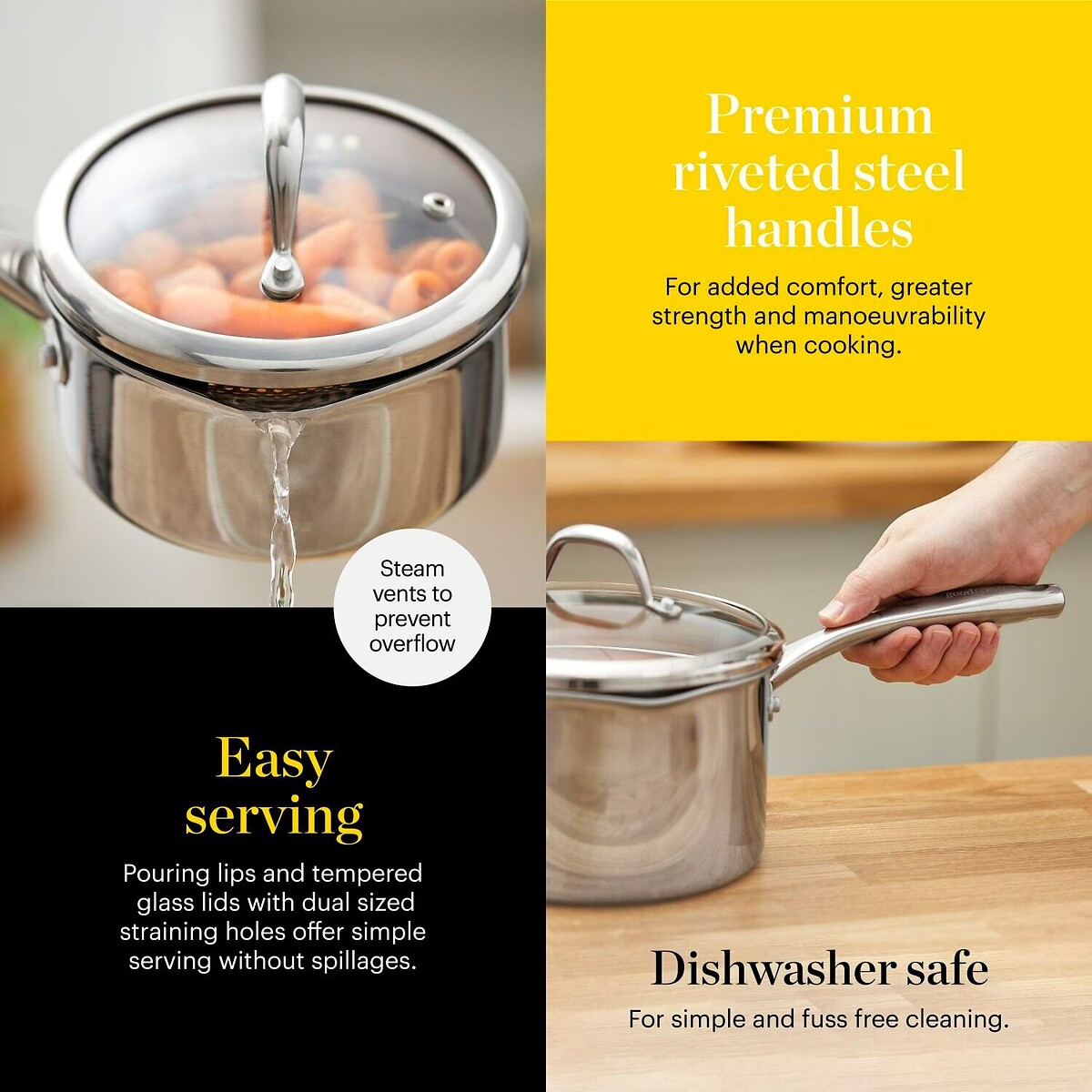 5-Piece Tri-Ply Cookware Set silver-coloured, GOOD FOOD BY TOWER