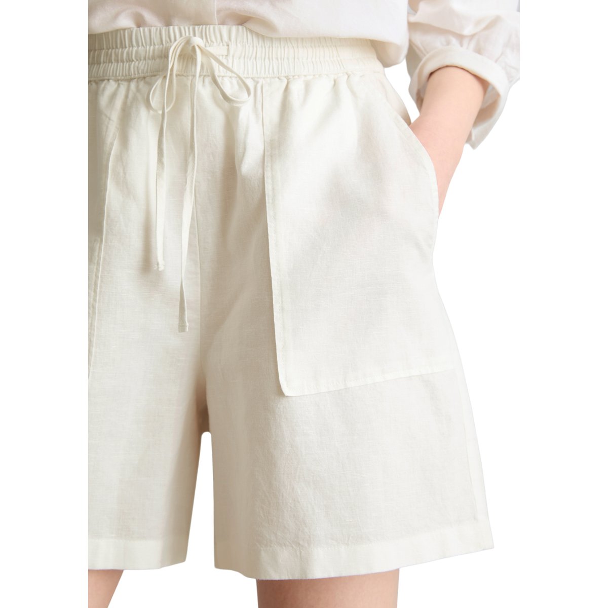 Pantalon à enfiler regular en mélange de lin et de coton blanc, MARC O’POLO DENIM
