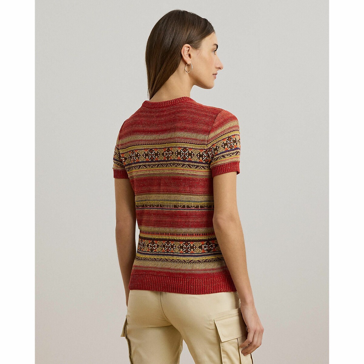 Jersey a rayas de manga corta y cuello redondo, EYELAH estampado rojo, LAUREN RALPH LAUREN