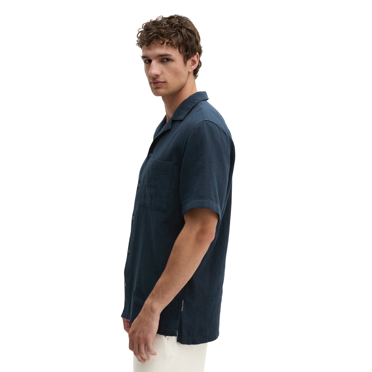 Chemise à manches courtes regular avec un léger effet froissé bleu foncé, MARC O'POLO