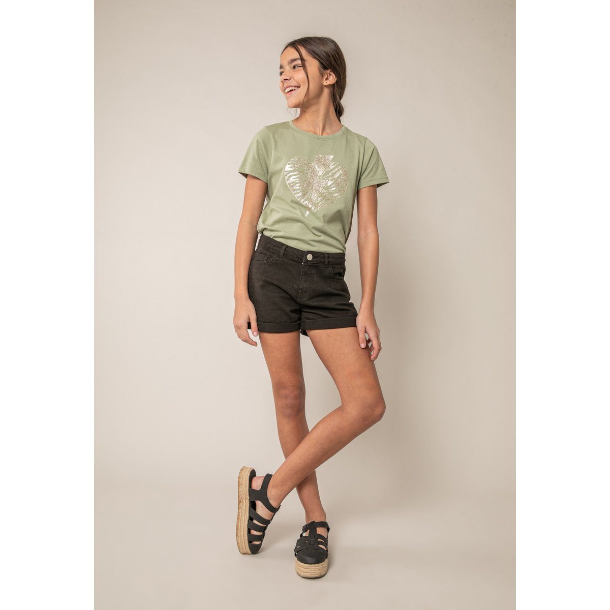 Short fille en coton CERISE black, DEELUXE