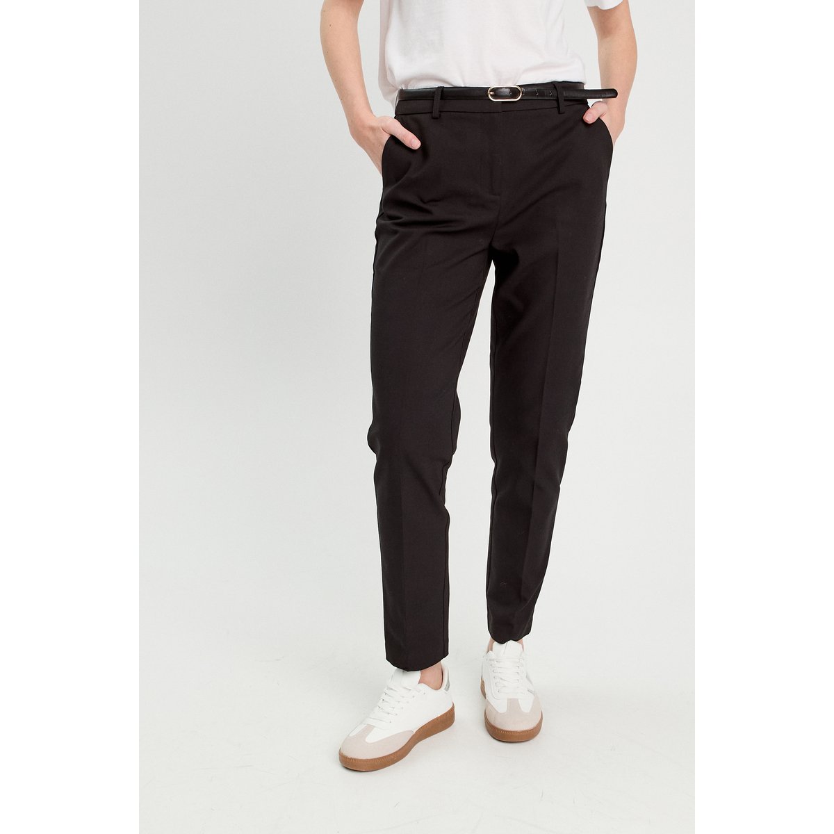 Pantalon cigarette ceinturé noir, CACHE CACHE