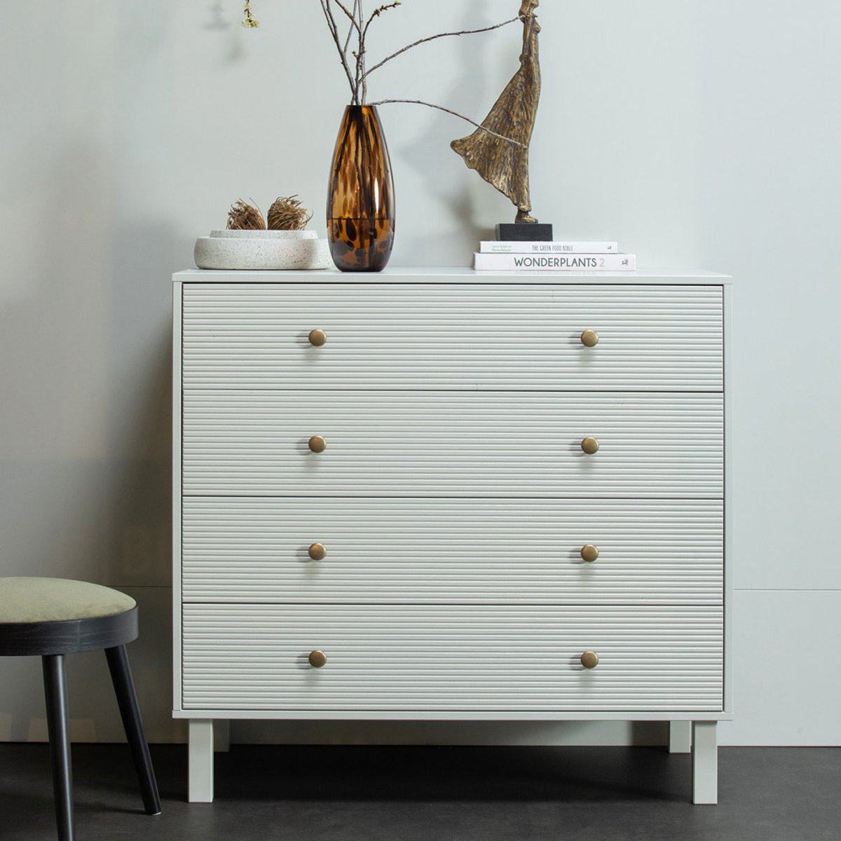 Commode 4 tiroirs en bois L94cm- MADU gris clair, WOOOD