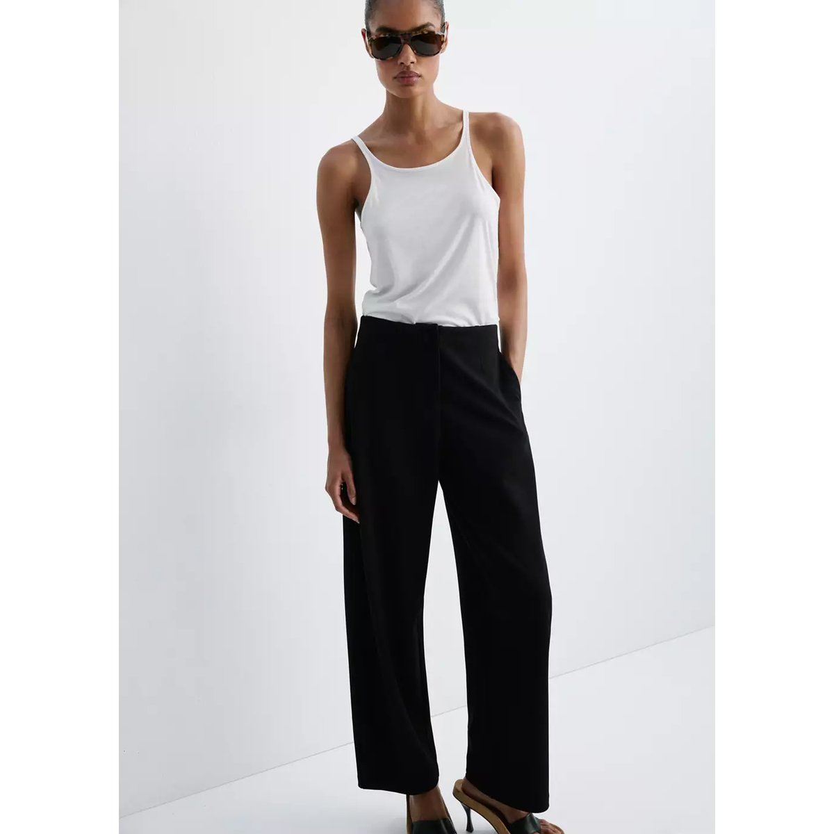 Pantalon droit taille normale noir, MANGO