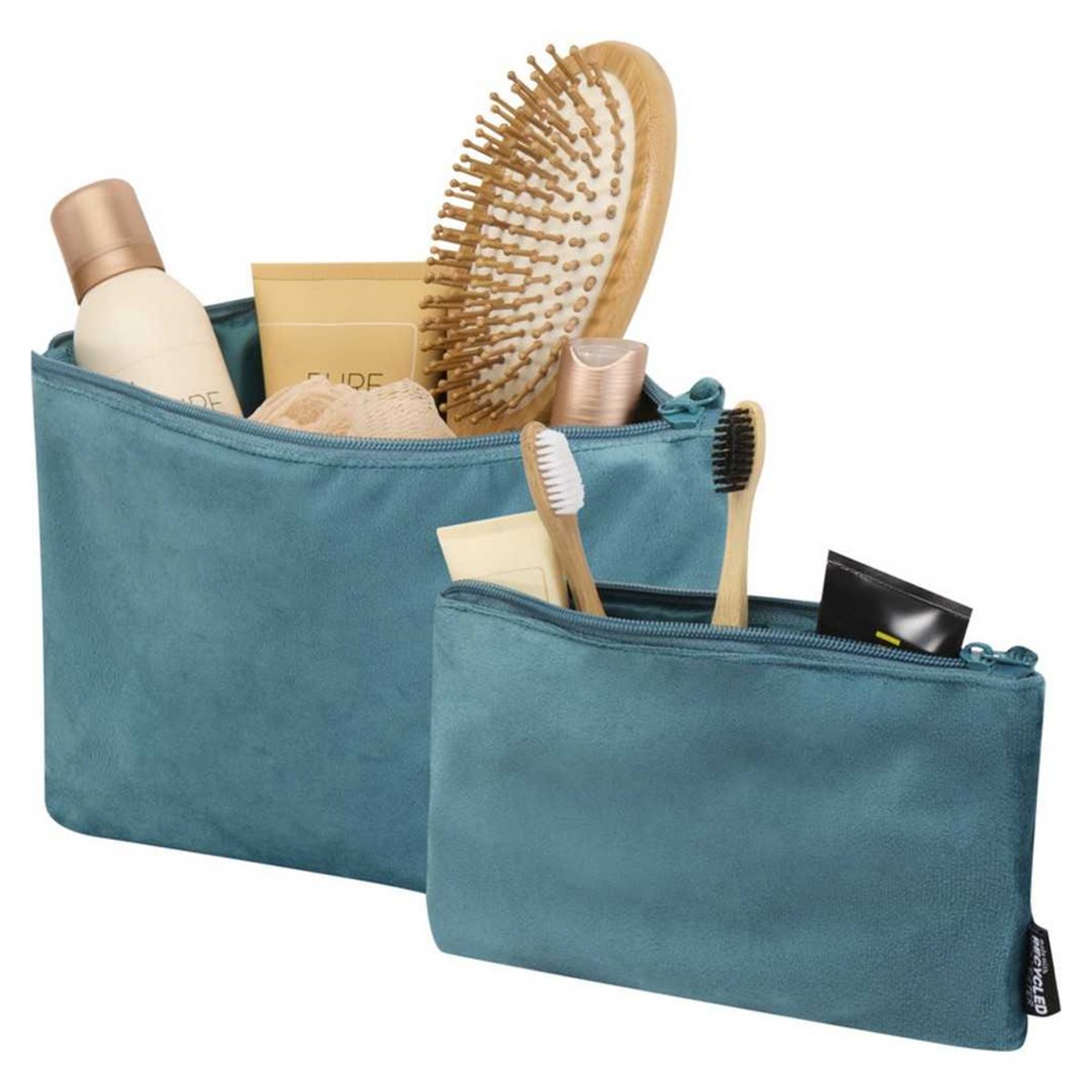 Lot de 2 trousses de toilette en velours SWIFT bleu clair, FLOSO