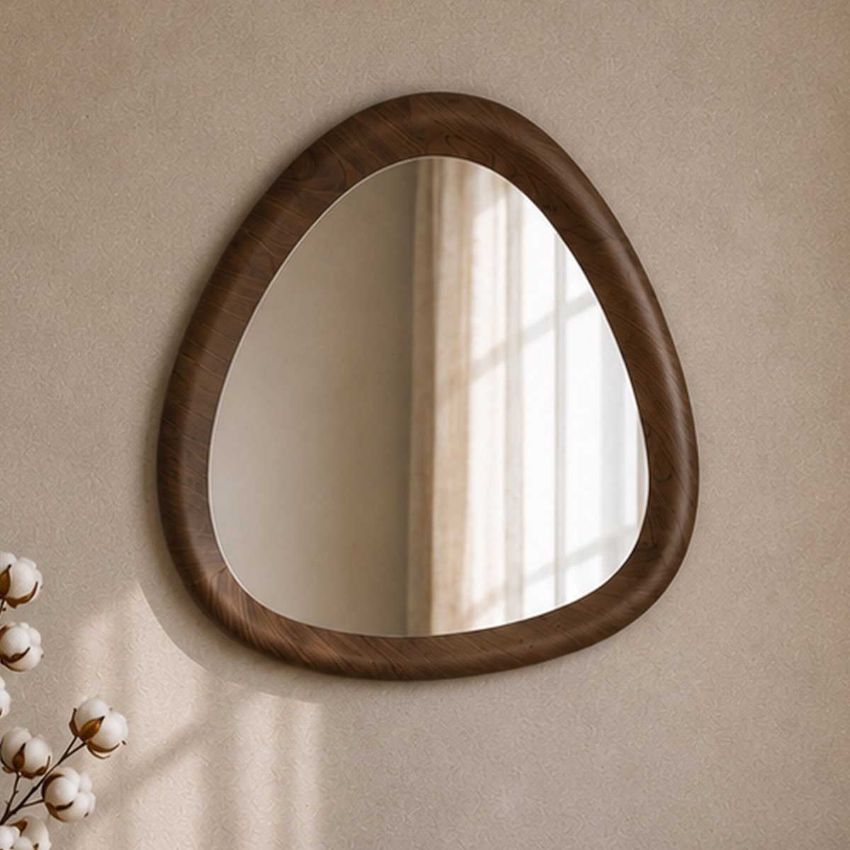 Miroir organique en placage noyer, D100 cm - YOKO marron foncé, MAISON PAVANE