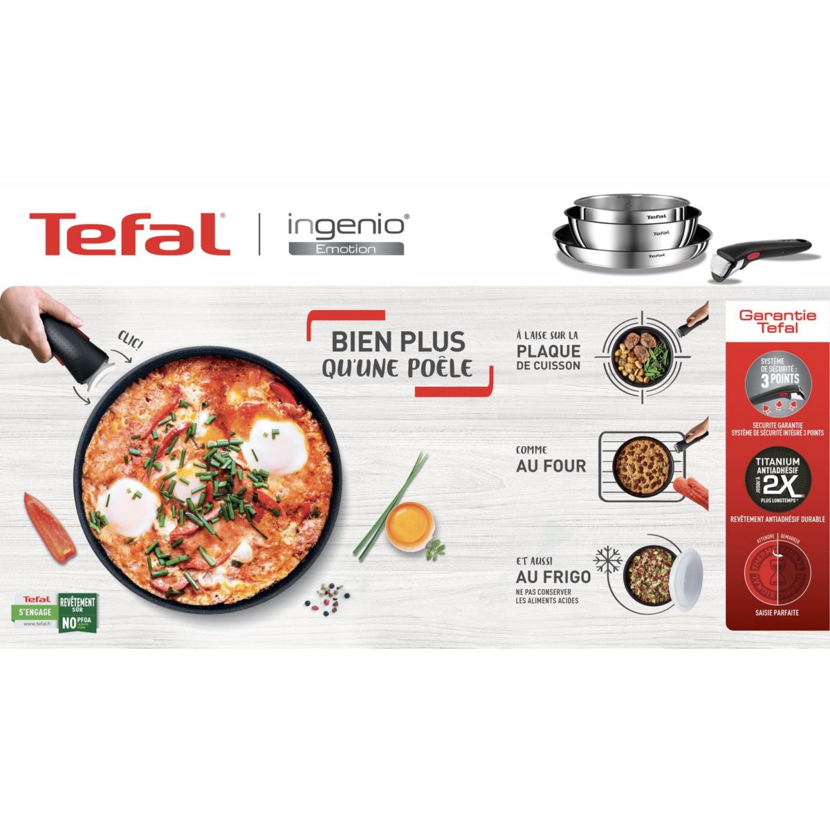 Batterie de cuisine Ingenio Emotion 10pcs L897S104 gris, TEFAL