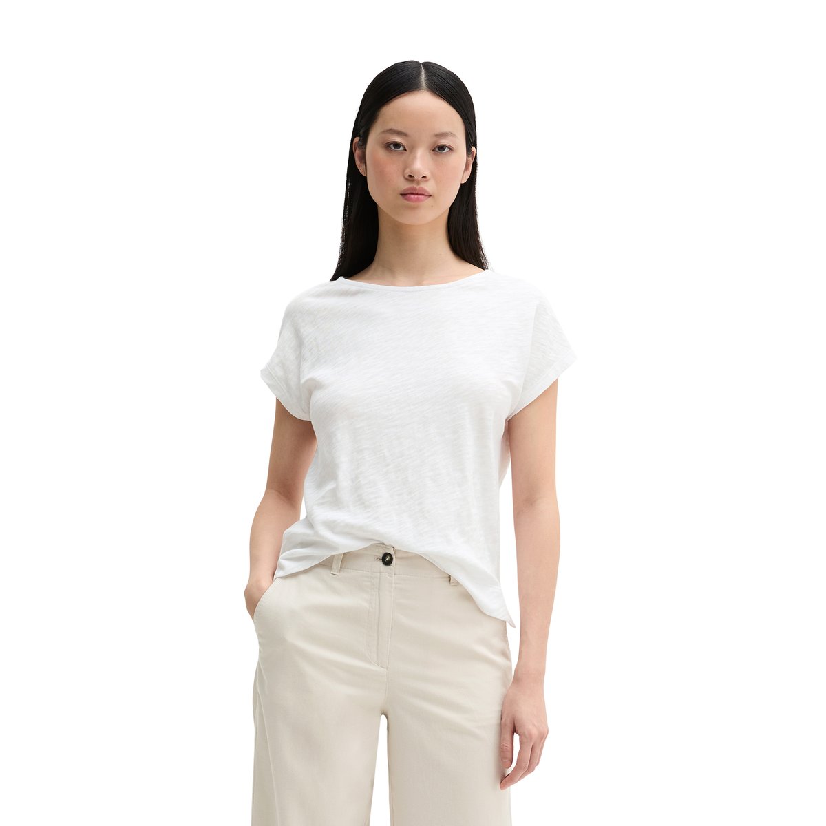 T-shirt DfC regular en jersey slub doux en coton blanc, MARC O'POLO