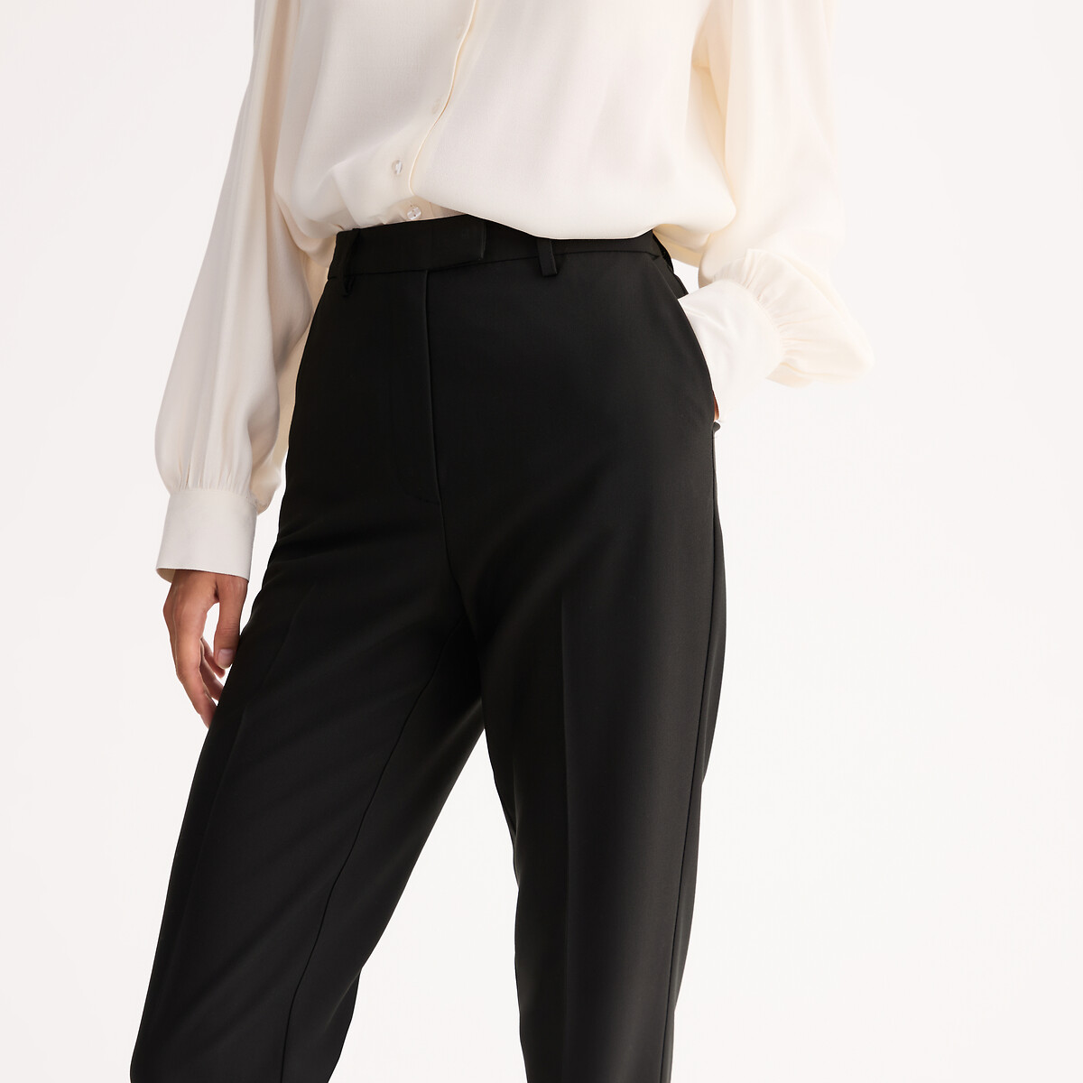 Pantalon droit, polyviscose stretch noir, ANNE WEYBURN