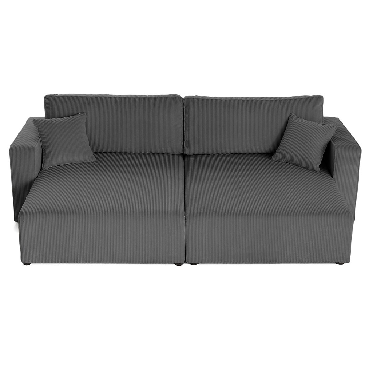 Topaze - Canapé droit 4 places avec double méridienne - assise profonde - en velours côtelé gris, BEST MOBILIER