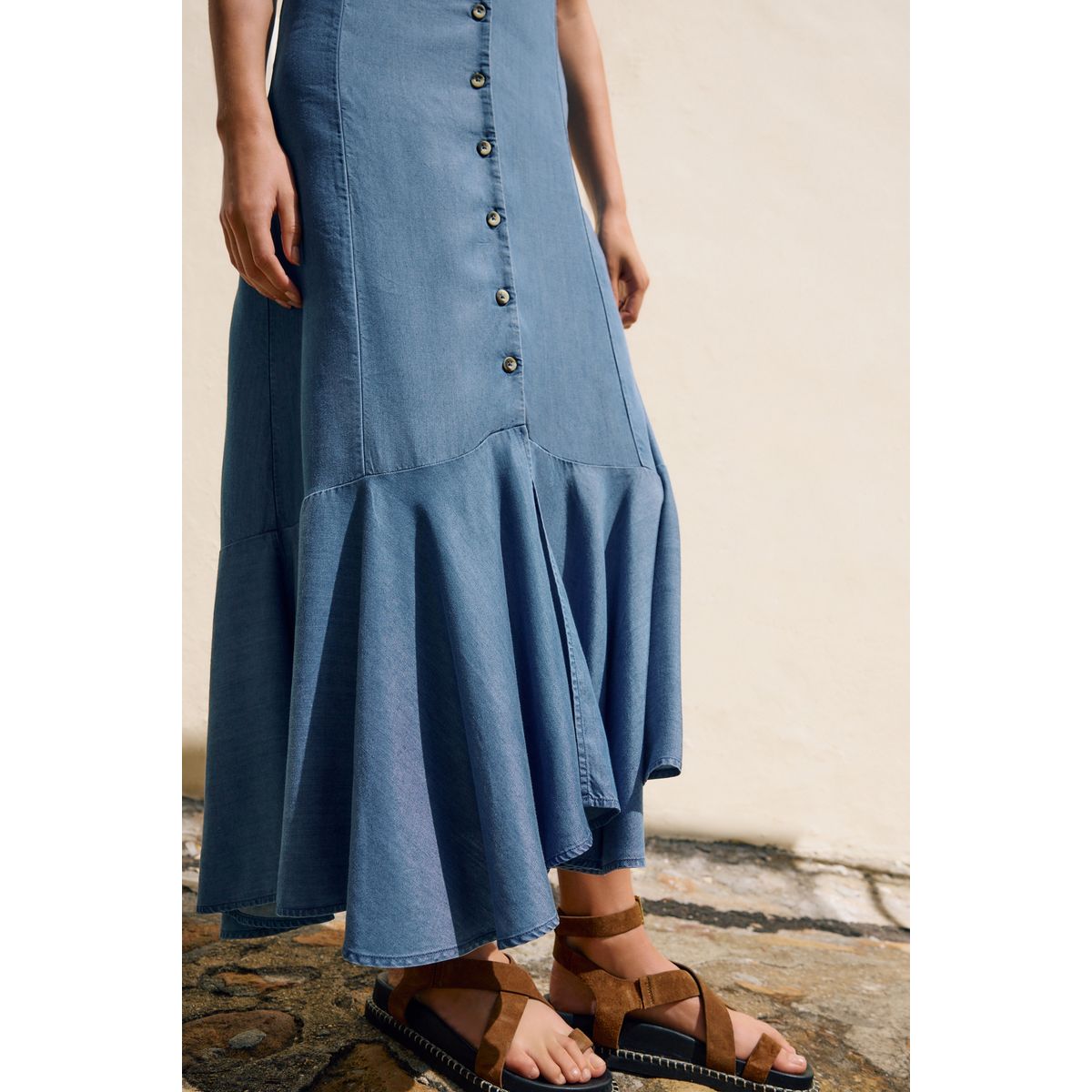 Robe mi-longue boutonnée bleu, NEXT