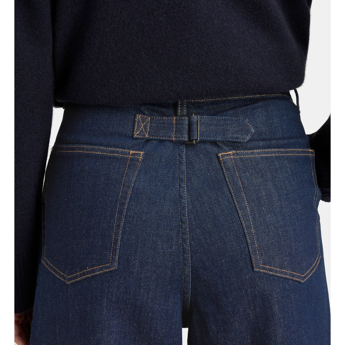 Jean ample keman à pinces en denim coton bio bleu foncé, JODHPUR