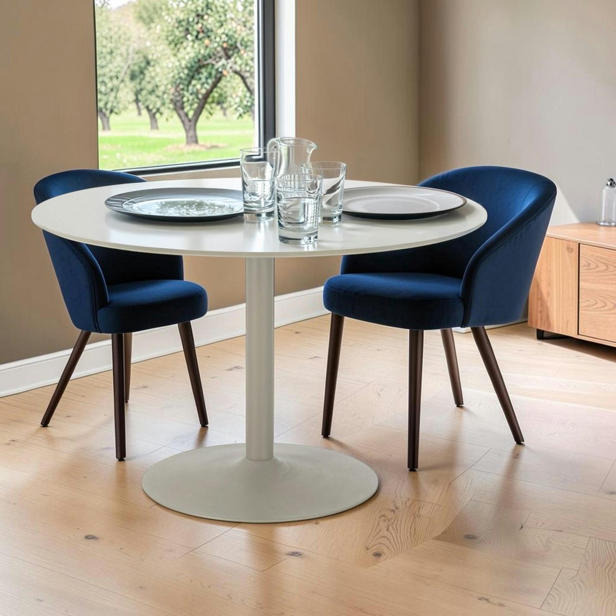 Table à manger ronde ø120 MDF sable PRATO beige, PIER IMPORT