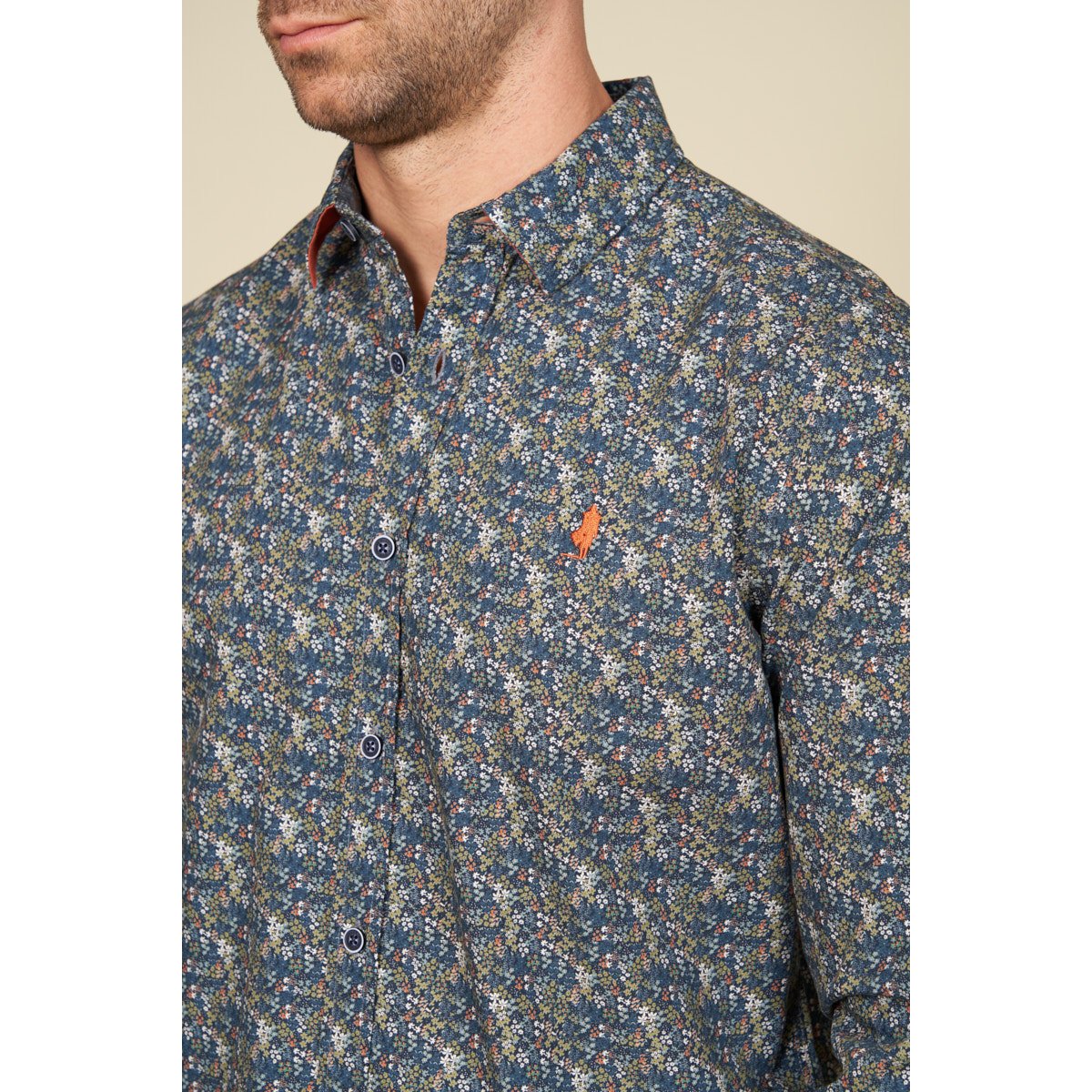 Chemise imprimée motif petites fleurs bleu marine, MCS