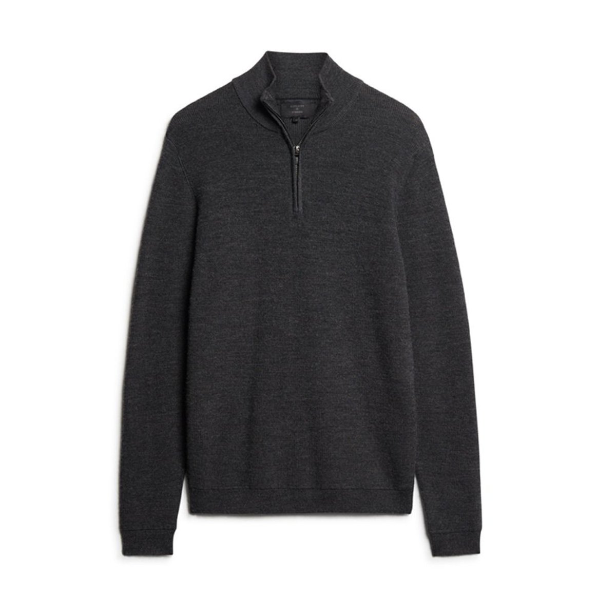 Pull semi-zippé en laine mérinos anthracite foncé chiné, SUPERDRY