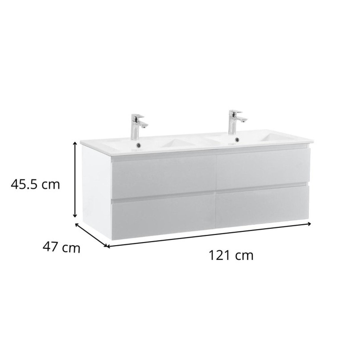 Meuble double vasque suspendu avec plan céramique 120cm SORRENTO blanc brillant, MOB IN