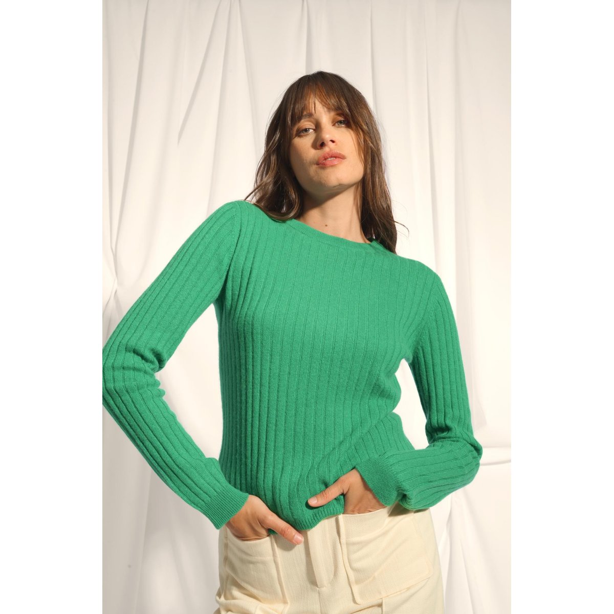 Pull Col Rond Menthe Avana vert, JUST CASHMERE