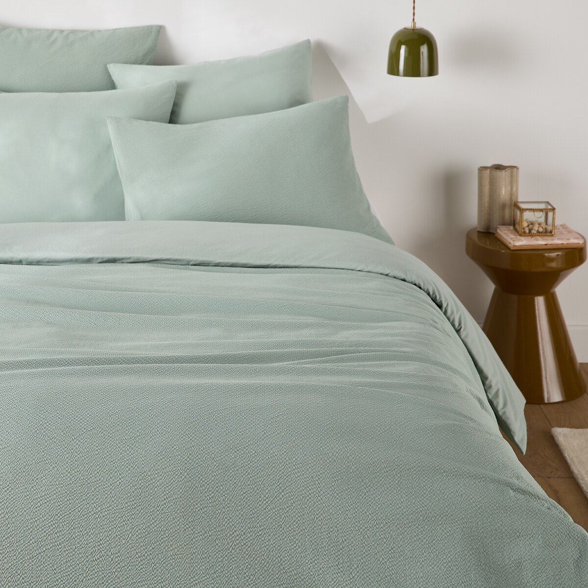 Housse de couette coton et coton lavé, Seersucker sauge, LA REDOUTE INTERIEURS