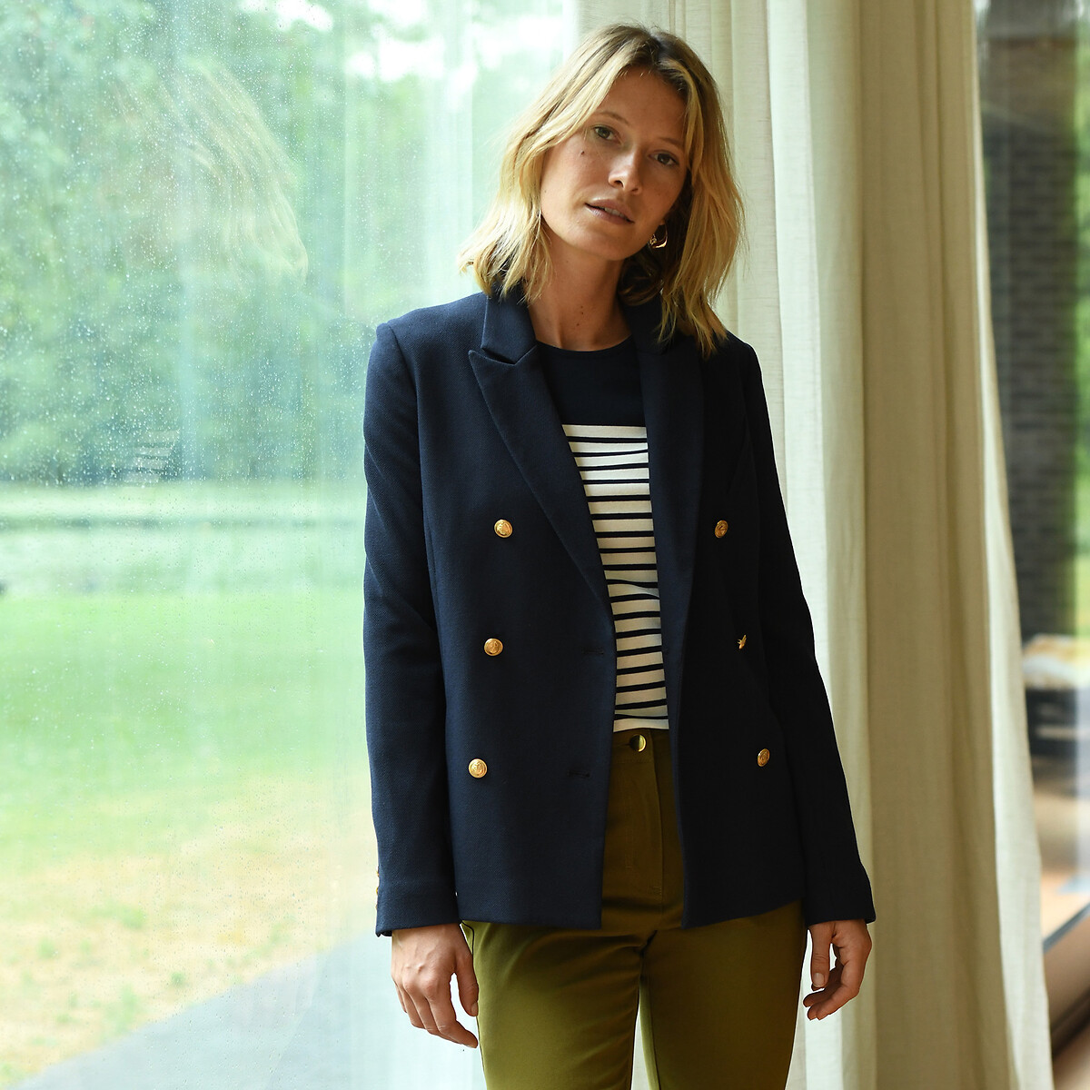 Fitted Double-Breasted Blazer navy, ANNE WEYBURN