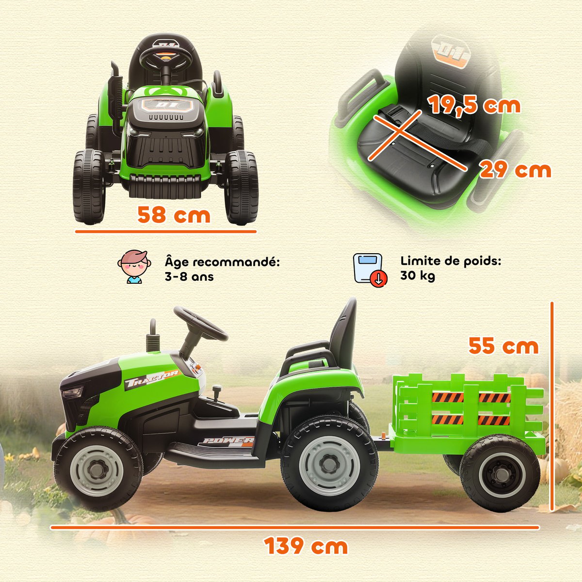 Voiture de chantier électrique à conducteur vert, AIYAPLAY