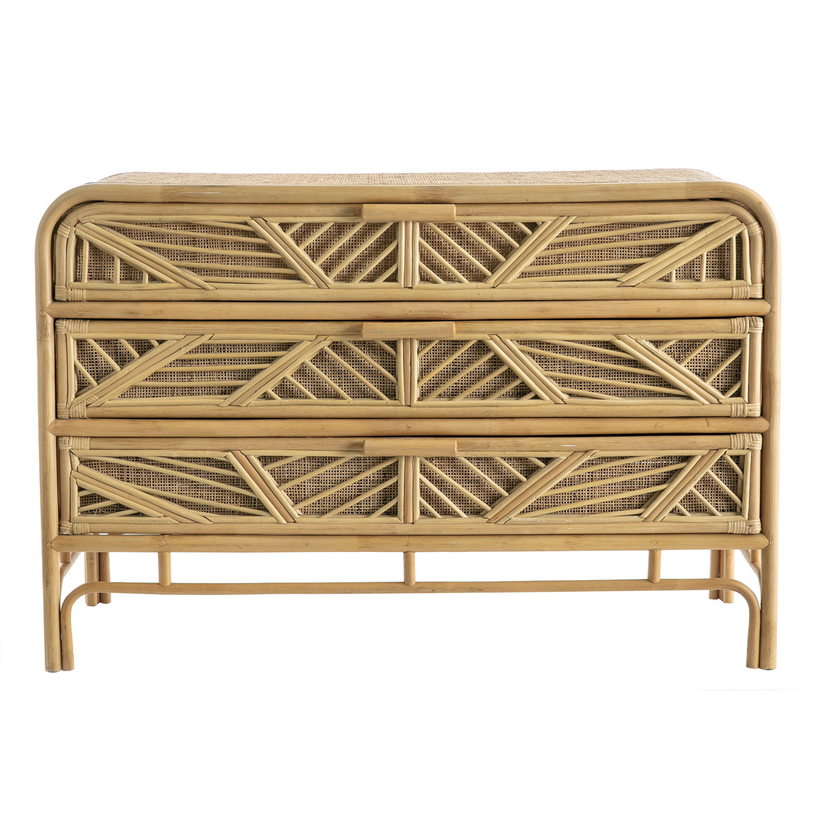 Commode vintage en rotin 3 tiroirs L120 cm GALON chêne clair, MILIBOO