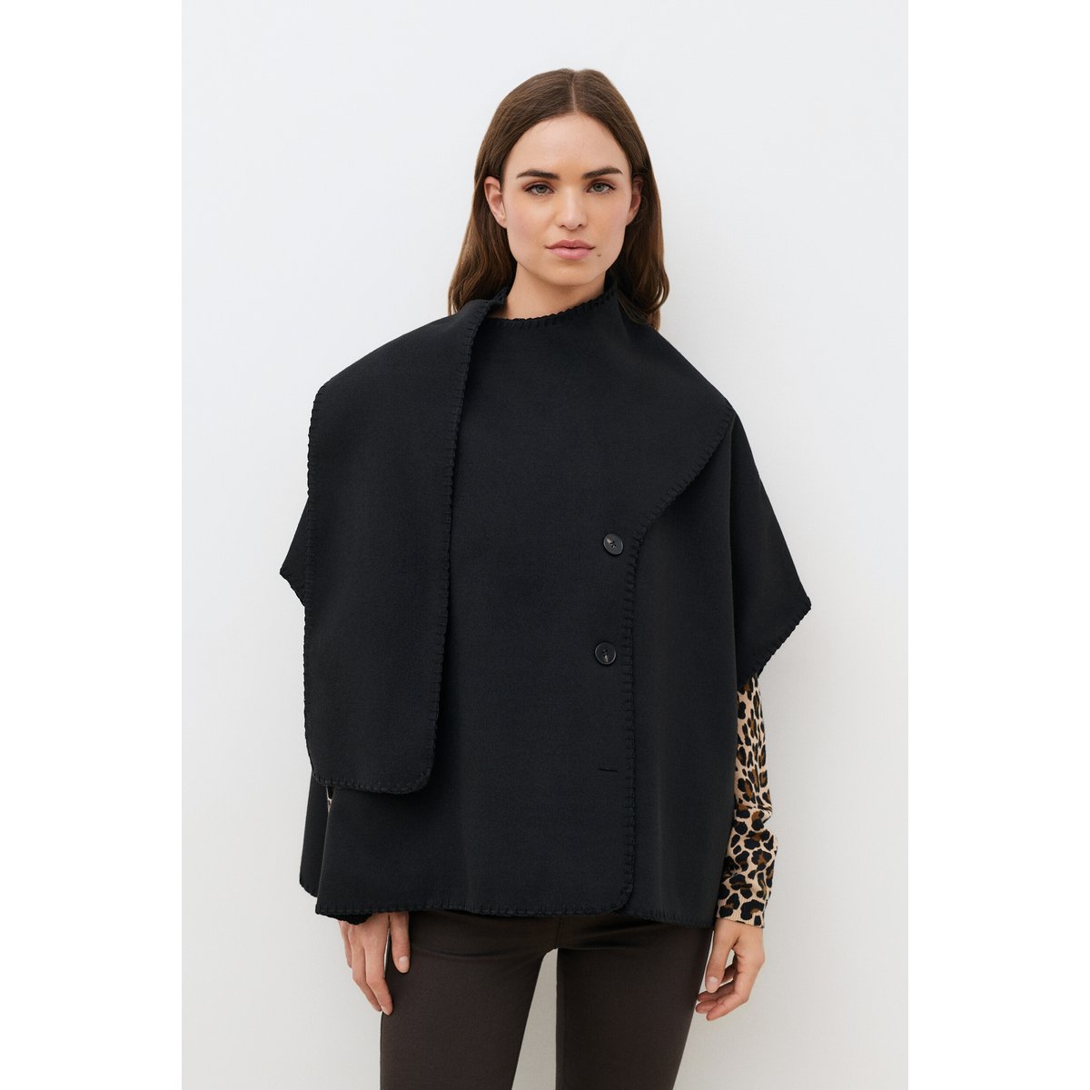 Poncho ample col rond HESTELA noir, CAROLL