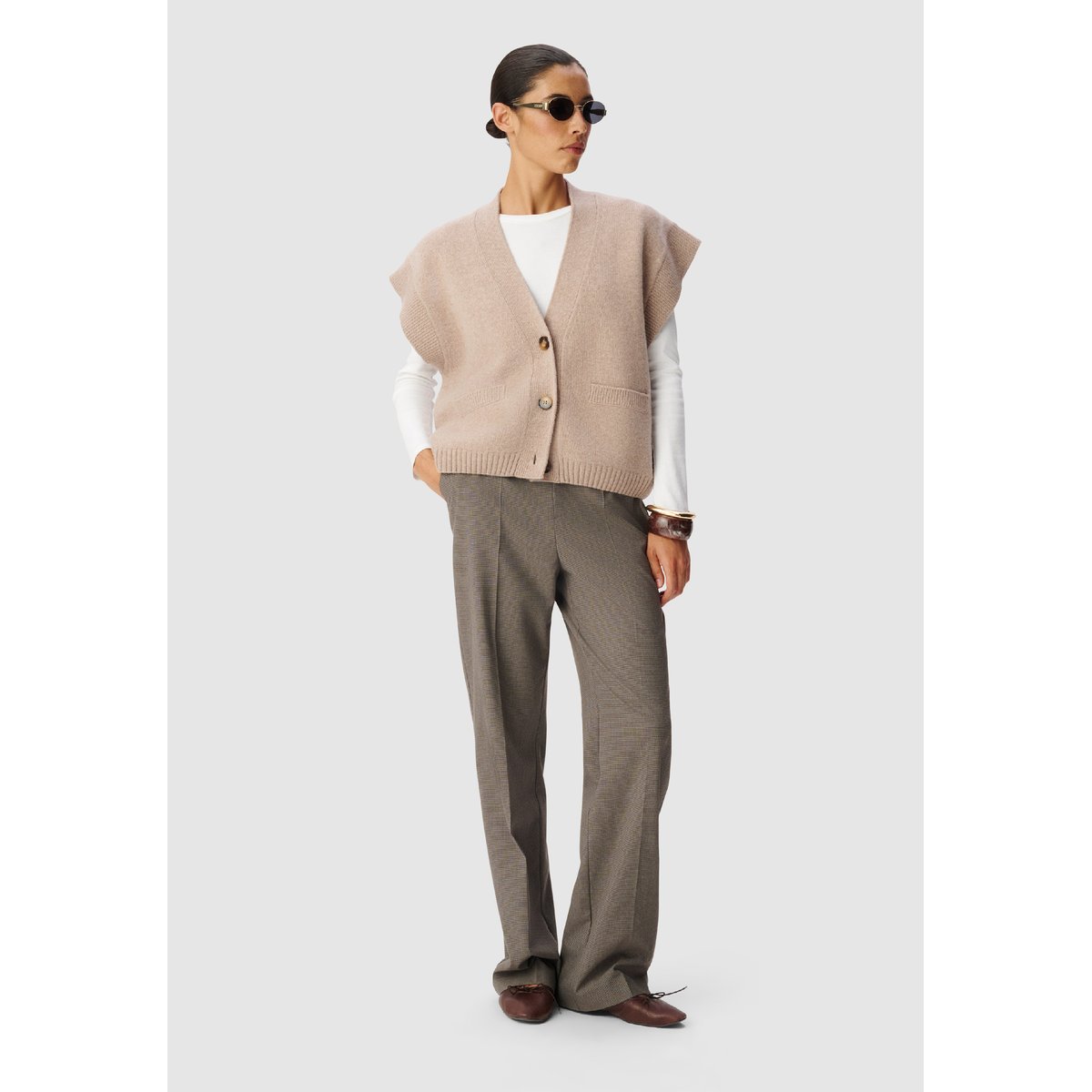 Cardigan sans manches tricot 100% laine beige, IKKS