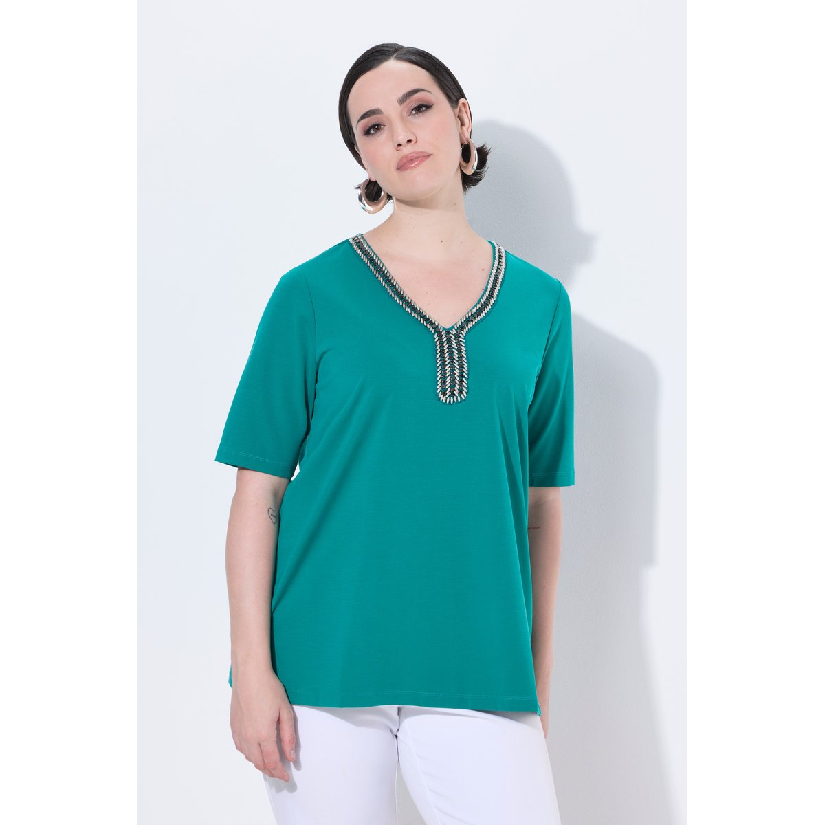 T-shirt manches courtes et décolleté vert bleu, ULLA POPKEN