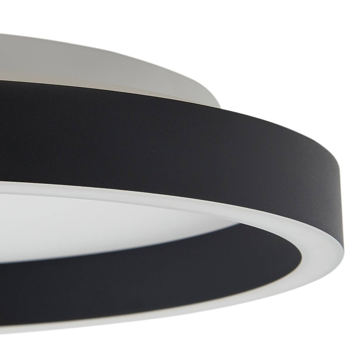 Plafonnier moderneLED, Rotundo noir, blanc givré, LUCANDE