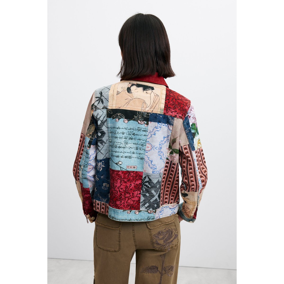 veste regular patchwork en coton rouge, DESIGUAL