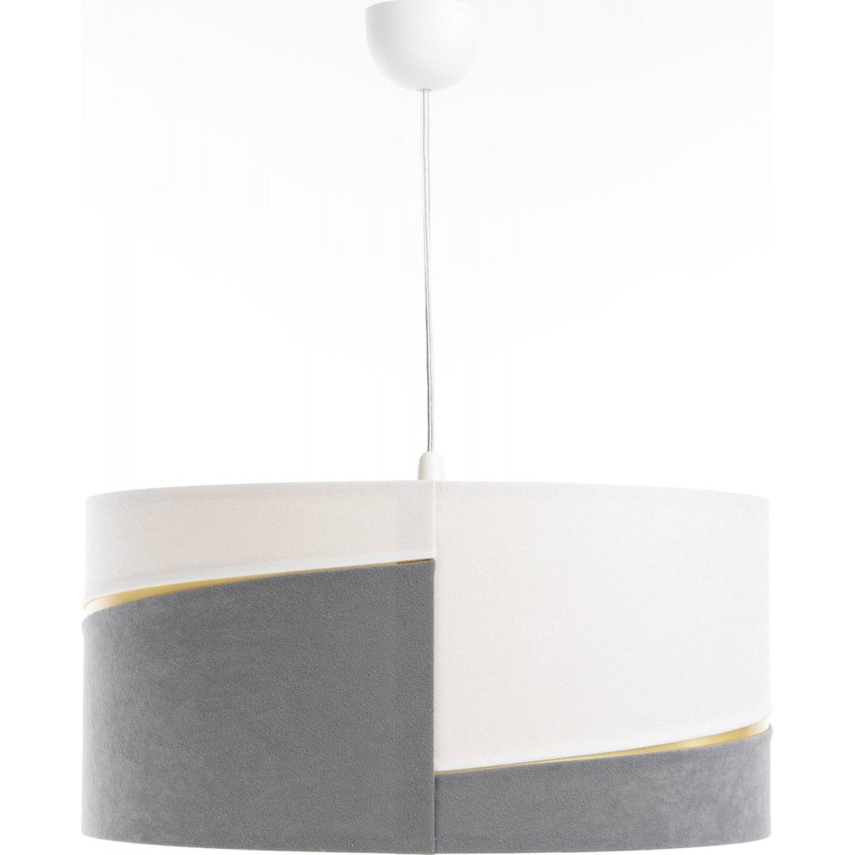 Suspension SWING fait main abat-jour en satin microfibre blanc et gris, liseret doré et intérieur doré, BPS KONCEPT