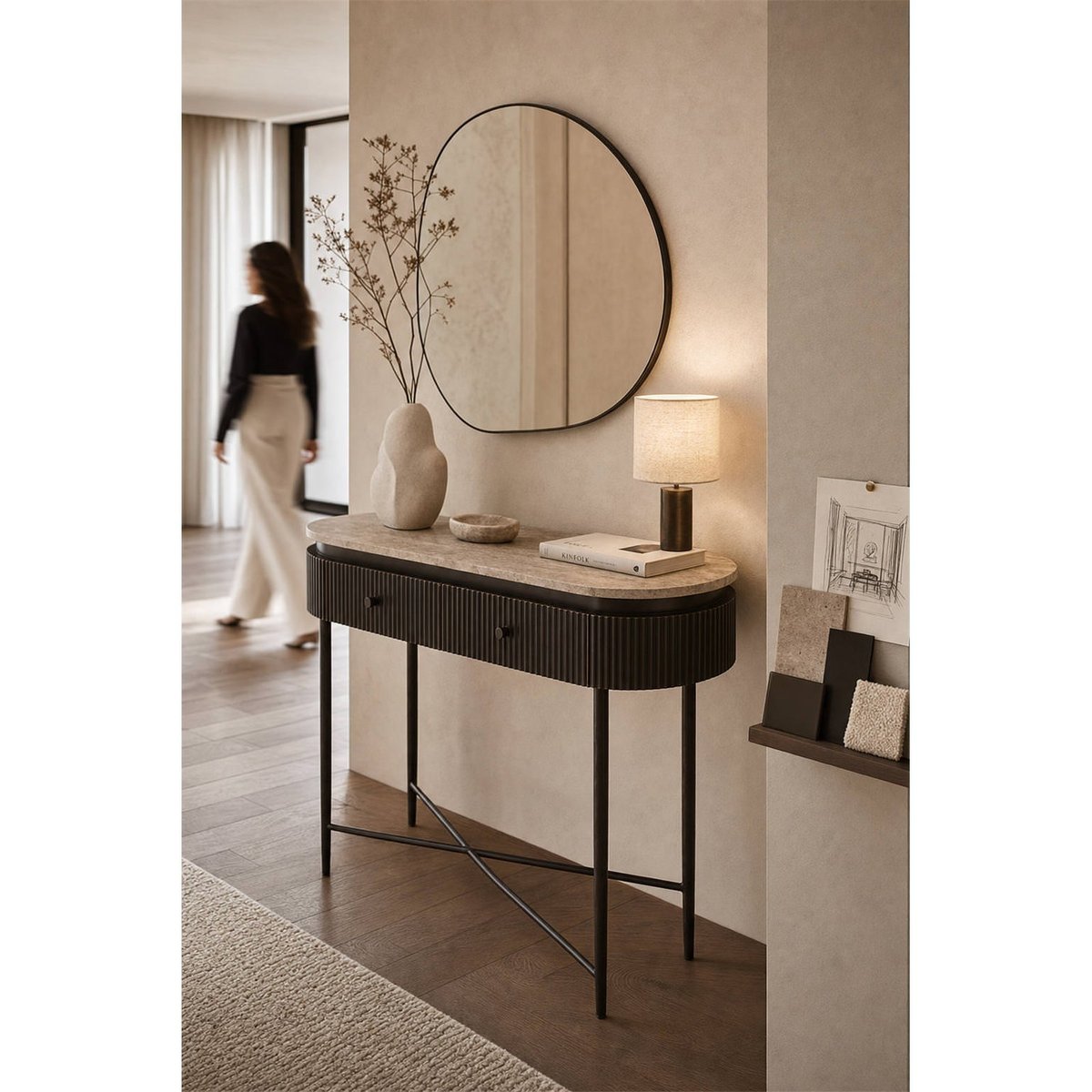 Console fine en travertin collection RUSSO brun cendré, RECOLLECTION