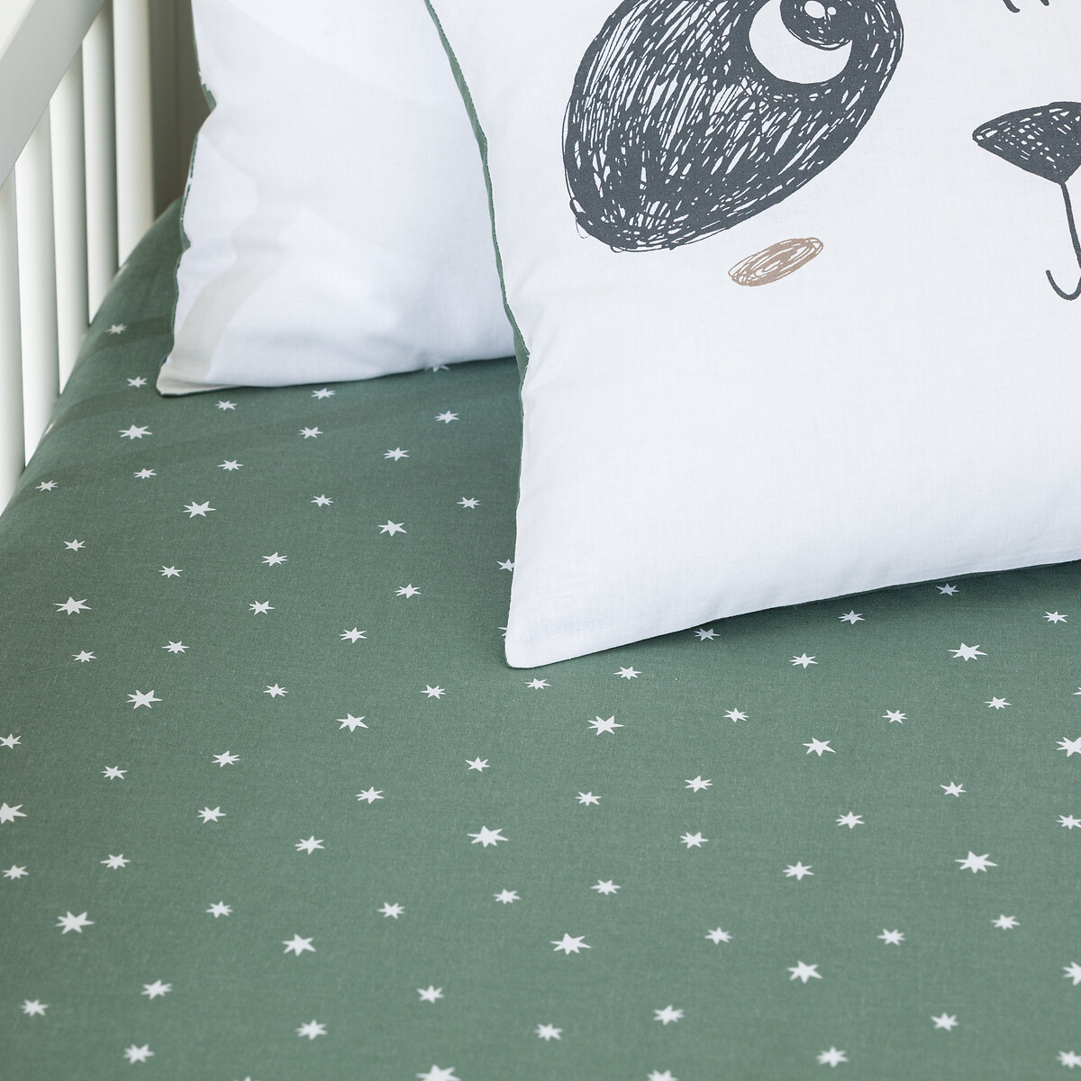 Drap-housse bébé coton, bonnet 17 cm, Panda Mania imprimé kaki, LA REDOUTE INTERIEURS