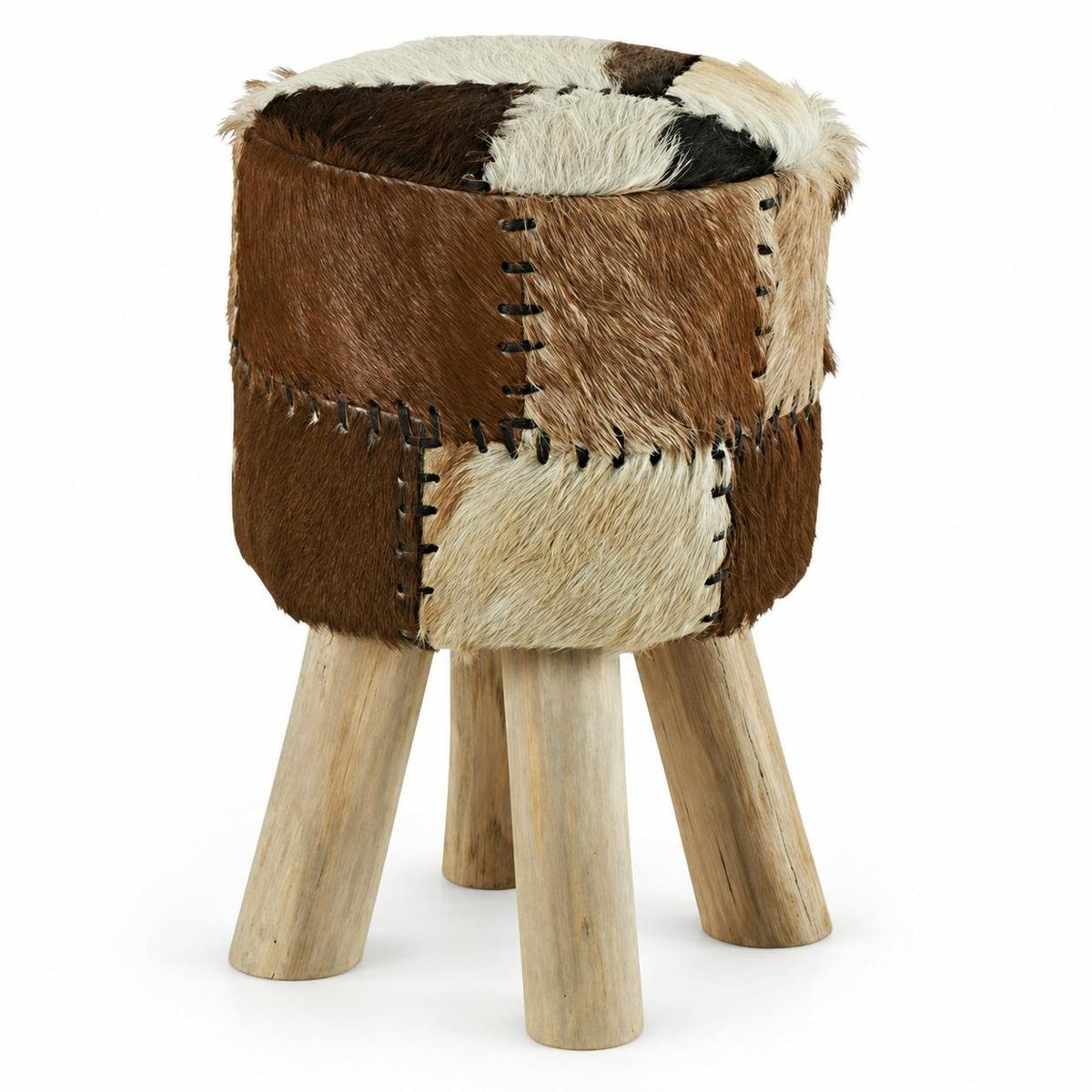 Pouf bois de teck peau Lampang bois naturel, PIER IMPORT