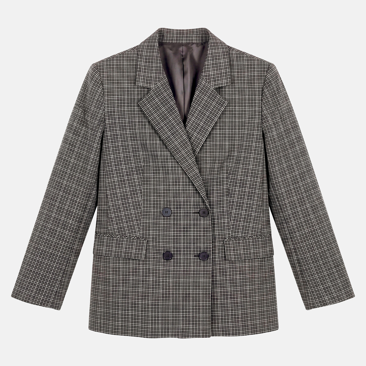 Blazer oversize à carreaux, Signature carreaux fond gris, LA REDOUTE COLLECTIONS