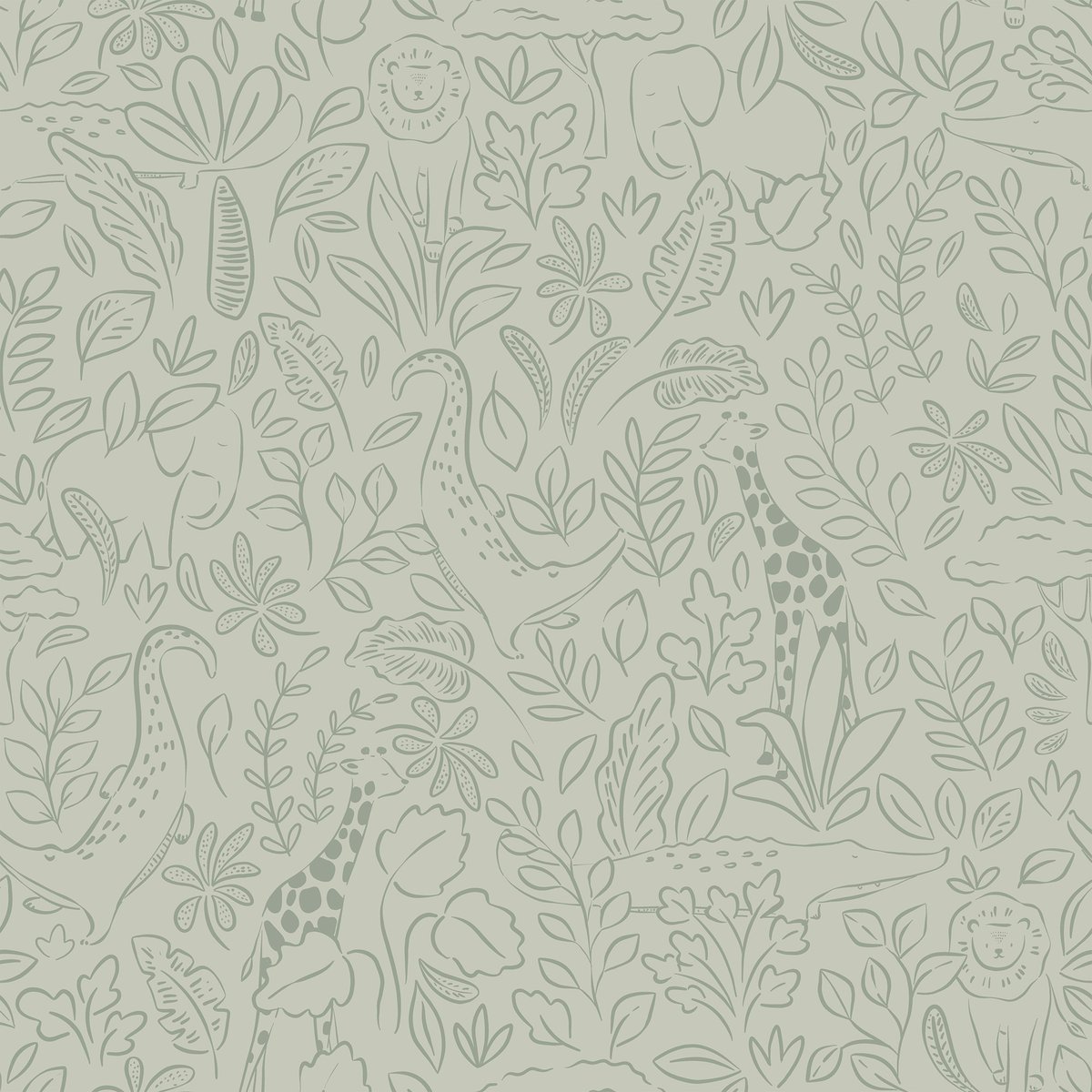 Papier peint pour enfant Petits animaux de la forêt vert sauge, LITTLE DUTCH